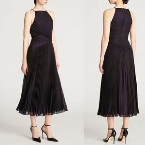 Halston NWT Serenity Purple Shine Pleated Sleeveless Midi Dress XS (2)